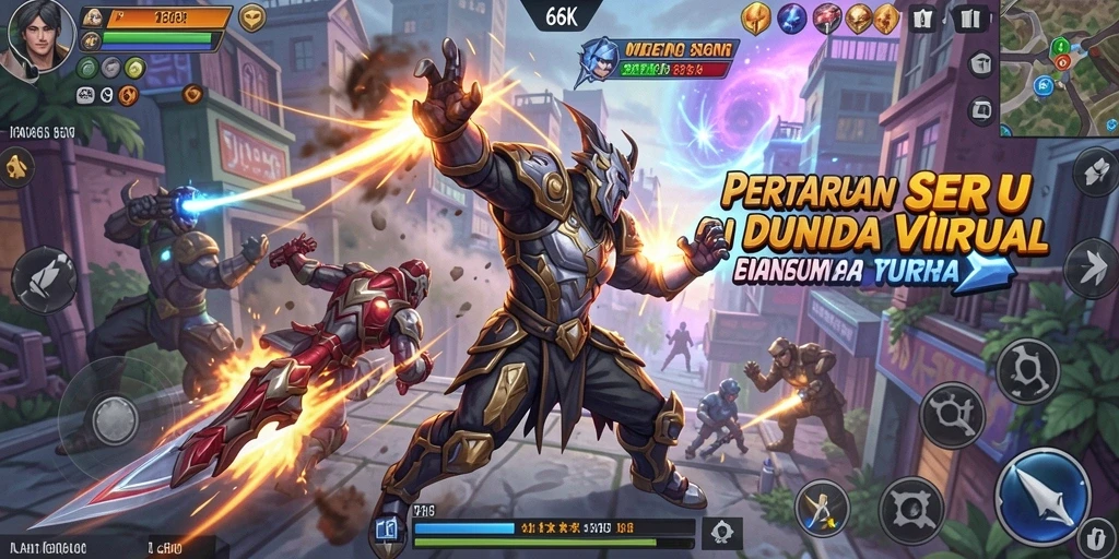 Screenshot gameplay 66K menampilkan pertarungan karakter yang intens dan seru.