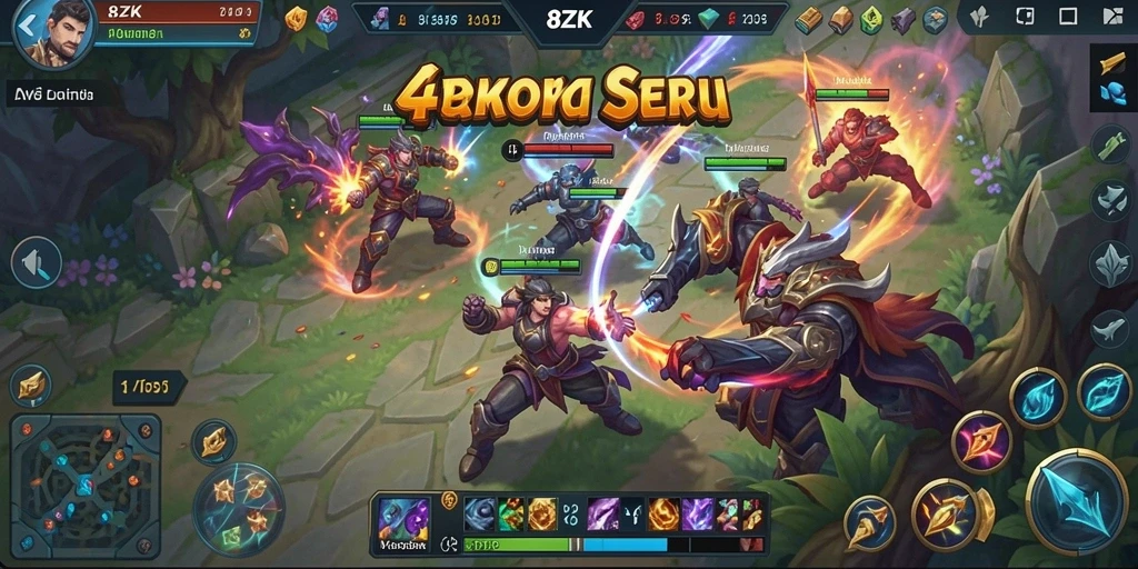 Tangkapan layar gameplay seru di 8ZK menunjukkan aksi MOBA.