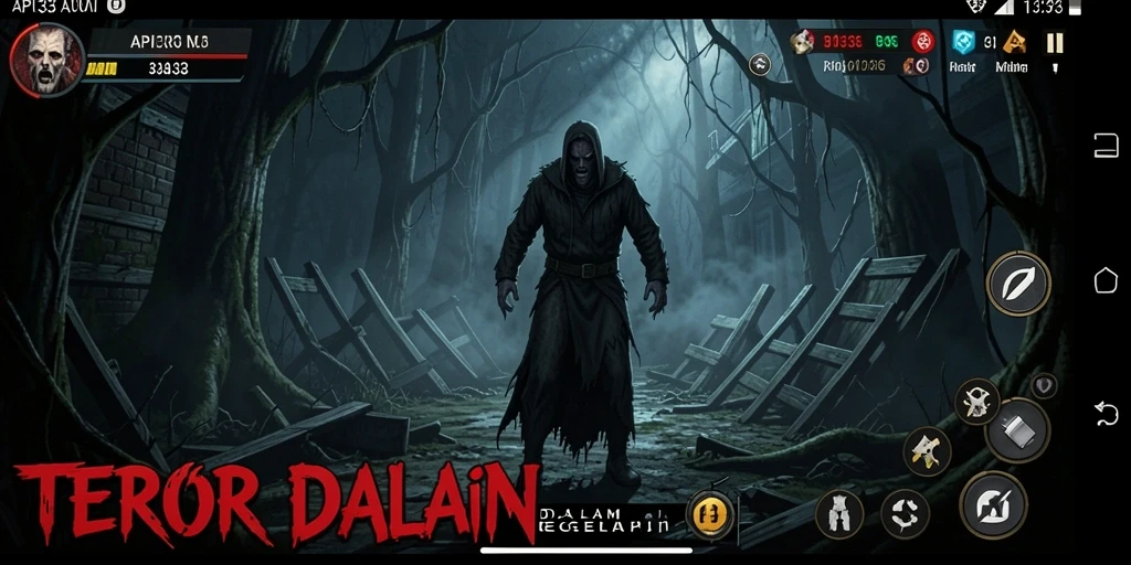 Screenshot gameplay menampilkan suasana menakutkan di dalam game API33.