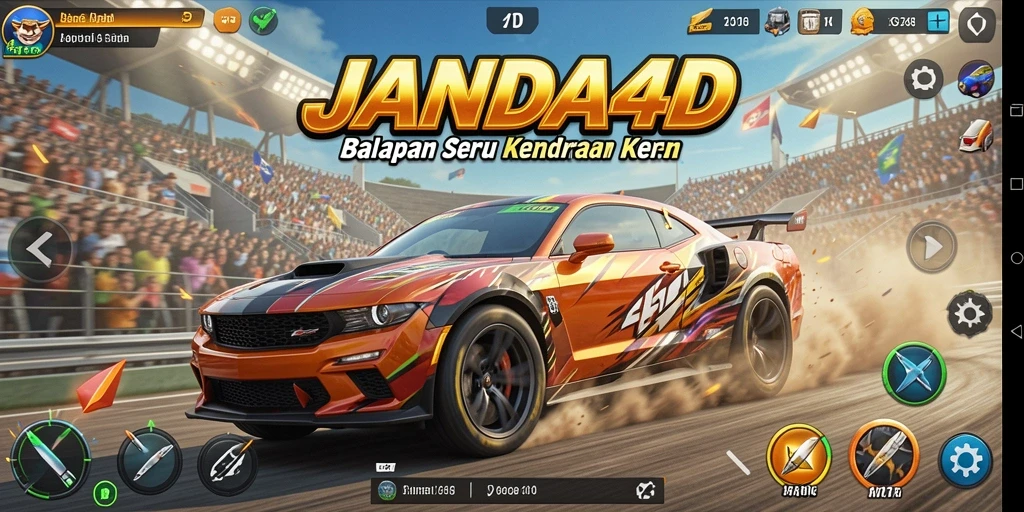 Screenshot gameplay JANDA4D yang menunjukkan aksi balapan penuh kecepatan.