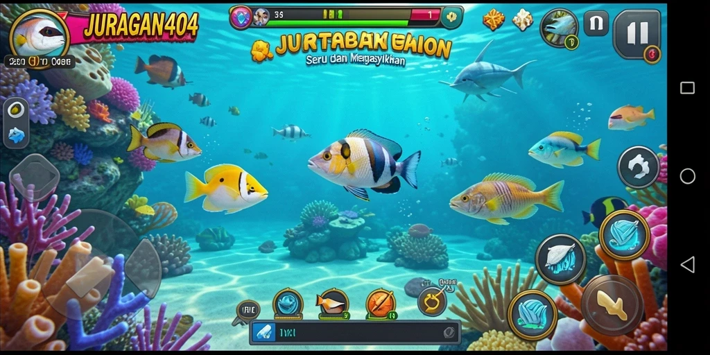 Screenshot gameplay JURAGAN404 menampilkan aksi menembak ikan yang seru.
