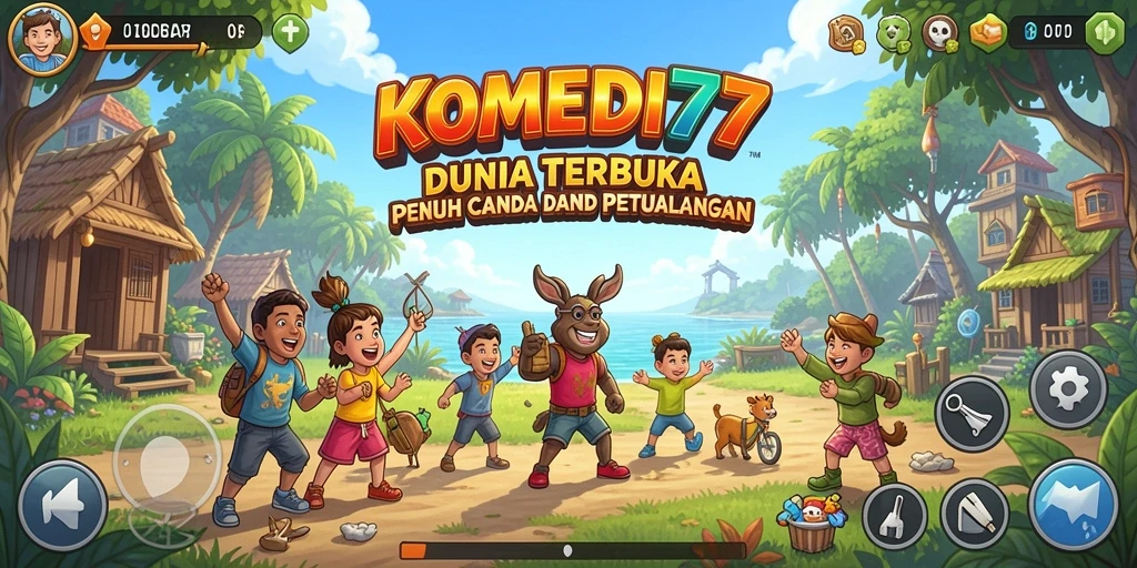 Screenshot menampilkan gameplay lucu dan interaktif di dunia terbuka.