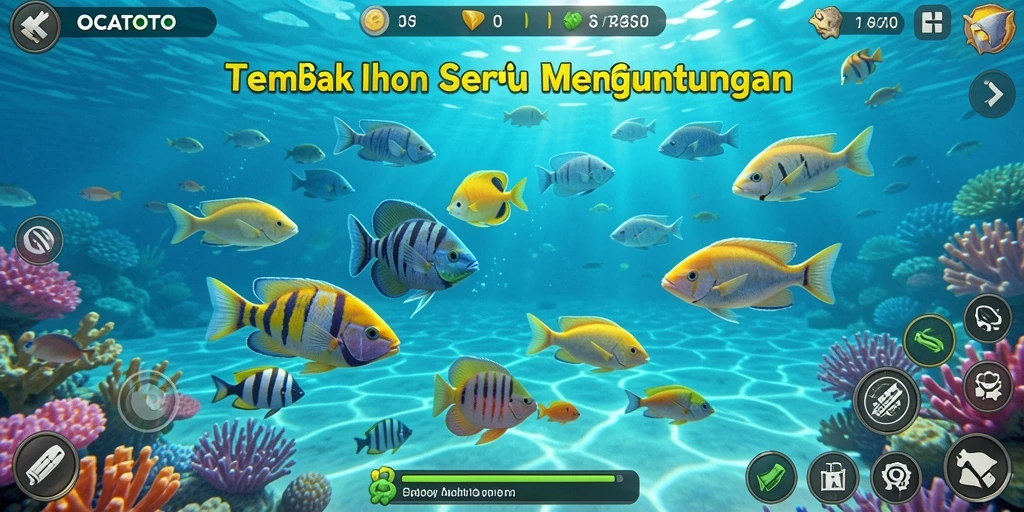 Tangkapan layar OCATOTO menampilkan aksi seru dalam permainan Tembak Ikan.