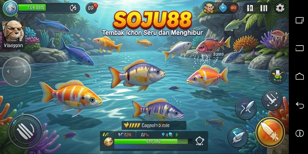 Tampilan gameplay Tembak Ikan yang menarik dan penuh warna.