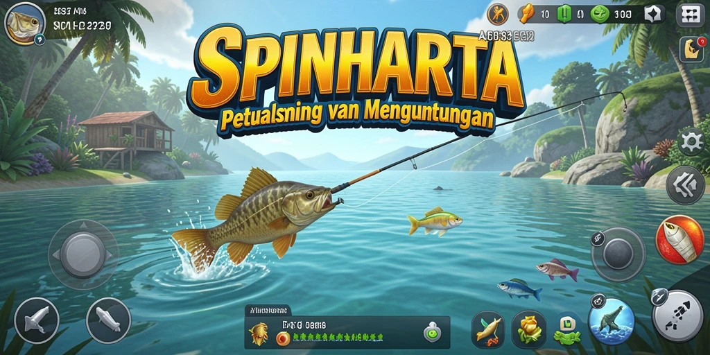 Tampilan utama gameplay SPINHARTA yang penuh aksi memancing.
