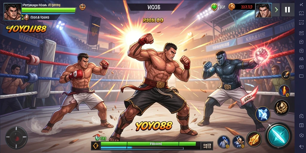 Screenshot gameplay pertarungan yang intens dalam YOYO88.